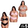 Imagem de Kit 5 Conjuntos Sutiã e Calcinha Cotton Amamentação Plus Size Tamanho Grande Ajustavel Moda Maternal