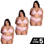 Imagem de Kit 5 Conjuntos Sutiã e Calcinha Cotton Amamentação Plus Size Tamanho Grande Ajustavel Moda Maternal