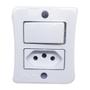 Imagem de Kit 5 Interruptor Simples 1 Tecla + Tomada 10A 2p+t Externo Com Espelho Sobrepor Branco Linha Viena 127v e 250v Bivolt