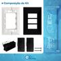 Imagem de Kit 5 Interruptor Simples 2 Teclas + Tomada 10A 2p+t Com Espelho Black Linha Dubai Bivolt 127v e 250v