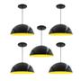 Imagem de Kit 5 Luminária Pendente Meia Lua 34cm Com Interior Amarelo Com Fiação 110/220v