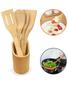 Kit 5 Peças Colher De Pau e Utensílios Em Bambu (5 talheres + suporte) - N.variedades Imagem de Kit 5 Peças Colher De Pau e Utensílios Em Bambu (5 talheres + suporte)