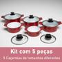 Imagem de Kit 5 Peças: Panelas Revestidas de Cerâmica - Vermelho