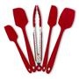 Imagem de Kit 5 Peças Utensíliso de Silicone Vermelho Conjunto De Espátulas e Pegador Unyhome Cozinha