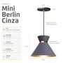 Imagem de Kit 5 Pendente Lustre Luminária Berlin 15cm Cinza