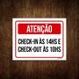 Imagem de Kit 5 Placa Sinalização Atenção Horário Check In Check Out