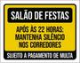 Imagem de Kit 5 Placas Salão Festas Após 22H Mantenha Silêncio 36X46