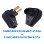 Imagem de Kit 5 Plug Pino Macho 20a 2P+T 90º com 5 Tomada Fêmea 20a 2P+T Para Cabo Gigante