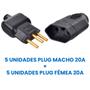 Imagem de Kit 5 Plug Pino Macho 20a 2P+T com 5 Tomada Fêmea 20a 2P+T