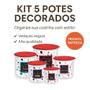 Imagem de Kit 5 Potes de Mantimentos Redondo Plástico Decorado  Armazene com Estilo