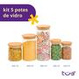 Kit 5 potes de vidro com tampa de bambu herméticos redondos - Tüd - TUD Imagem de Kit 5 potes de vidro com tampa de bambu herméticos redondos - Tüd