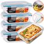 Imagem de Kit 5 Potes Herméticos Retangular Vidro Freezer Microondas Com Tampa Transparente 1500ML