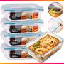 Imagem de Kit 5 Potes Herméticos Retangular Vidro Freezer Microondas Com Tampa Transparente 1500ML
