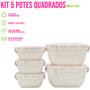 Imagem de Kit 5 Potes Quadrado 3x 400ml + 2x 1400 ml Marmita C/ Tampa Comida Micro-ondas Kit - Rischioto