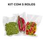 Imagem de Kit 5 Rolos Bobina De Saco Para Seladora A Vácuo Para Conservar Alimentos C Ranhuras 25cm X 5m