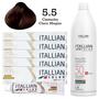 Kit 5 Un Coloração 5.5 Castanho Claro Mogno + Oxidante de 1L 30 Vol Itallian Color - Itallian Hairtech Imagem de Kit 5 Un Coloração 5.5 Castanho Claro Mogno + Oxidante de 1L 30 Vol Itallian Color