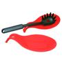 Imagem de Kit  5 utensílios de silicone vermelho cabo inox + Suporte