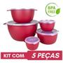 Imagem de Kit 5 Vasilhas Plásticas Para Alimento C Tampa Bowl Vermelho