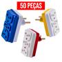 Imagem de Kit 50 Adaptador de Tomada Benjamin T Colorido Universal 3 Entradas 10A 20A para Casa e Comércio
