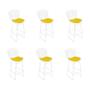 Imagem de Kit 6 Banquetas Bistrô Bertoia Branca D60 com Assento Amarelo