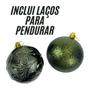 Imagem de Kit 6 Bolas de Natal Mista 8cm Lisa Glitter Decorada Verde