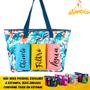 Imagem de kit 6 bolsas de praia feminina grande com separação agua chinelo estilosa diversas estampas verão