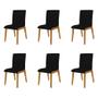 Imagem de Kit 6 Cadeiras de Jantar Luxo Diamante Estofadas em Couro Pu Preto Base Madeira Maciça Mel