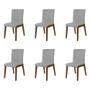 Imagem de Kit 6 Cadeiras de Jantar Luxo Diamante Estofadas em Linho Cinza Base Madeira Maciça Imbuia