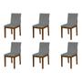 Imagem de Kit 6 Cadeiras de Jantar Luxo Pérola Estofadas em Linho Cinza Base Madeira Maciça Mel 
