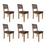Imagem de Kit 6 Cadeiras de Jantar Palha Estofadas Couro Pu Preto em Tela Rubi Premium Madeira Maciça Mel