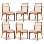 Imagem de Kit 6 Cadeiras de Madeira para Mesa de Jantar com Encosto Rattan Lisboa Linho Bege M58 RMI