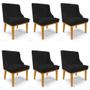 Imagem de Kit 6 Cadeiras Estofadas para Sala de Jantar Base Fixa de Madeira Castanho Lia Linho Preto - Ibiza