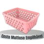 Imagem de Kit 6 Cesto Multiuso Organizador Empilhavel Retangular 16X12 Rosa Quartos Armarios Lavanderia Dispensa