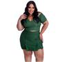 Imagem de Kit 6 Conjunto plus size feminino liso cropped + short saia