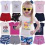 Imagem de Kit 6 Conjuntos de Menina Feminina com Shorts Cotton e Blusas Camisetas Infantil de Verão