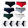 Imagem de Kit 6 Cuecas Tradicional Fluir Slip + 12 Pares de meia Esportiva - P