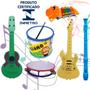 Imagem de Kit 6 Instrumentos Musical Tambor Violão Guitarra Pandeiro Flauta Xilofone Bumbo Infantil Brinquedo Banda
