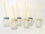 Imagem de Kit 6 Mini Canecas Vidro Alça Tampa Collor AzulAmarelo e Canudos 8x5cm 110ml