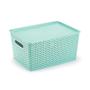 Imagem de Kit 6 Organizadores Rattan Grande Cesto Verde Com Tampa 36Cm