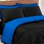 Imagem de Kit 6 Pçs Cobre Leito com fronha e lençol Casa Dona Exclusivo Preto e Azul
