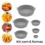 Imagem de kit 6 Peças/Conjunto Cesto de Silicone Forma Redonda Air Fryer e Forno Fritadeira Elétrica com Alça Premium