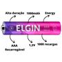 Imagem de Kit 6 Pilha Recarregável Elgin Aaa 1000Mah Palito Cilíndrica