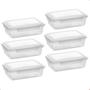 Imagem de Kit 6 Pote de Plástico Alimentos Retangular C/ Travas 1,1 L