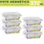 Imagem de Kit 6 Potes de Vidro Hermético Marmita 4 Travas 370 ml Fitness Mantimentos Tampa Alimentos Microondas Retangular Jogo