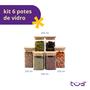Imagem de Kit 6 potes de vidro tampa de bambu herméticos quadrados - Tüd