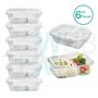 Imagem de Kit 6 Potes Hermético Marmita de Vidro Retangular Com Divisória 700ml Com Tampa BPA Free: Cozinha Organizada, Sustentabilidade e Alimentos Frescos