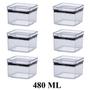 Imagem de Kit 6 Potes Para Mantimentos Hermético Quadrado Empilhável De 480ml Código 1161 Paramount Plásticos