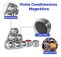 Imagem de Kit 6 Potes Porta Temperos Condimentos Magnético Com Imã Inox Com Tampa Transparente + Suporte Inclinado