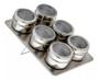 Imagem de Kit 6 Potes Porta Temperos Condimentos Magnético Com Imã Inox Com Tampa Transparente + Suporte Inclinado