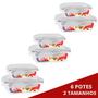 Imagem de Kit 6 Potes Vidro C Tampa 3 De Cada Retangular 370 e 640ml